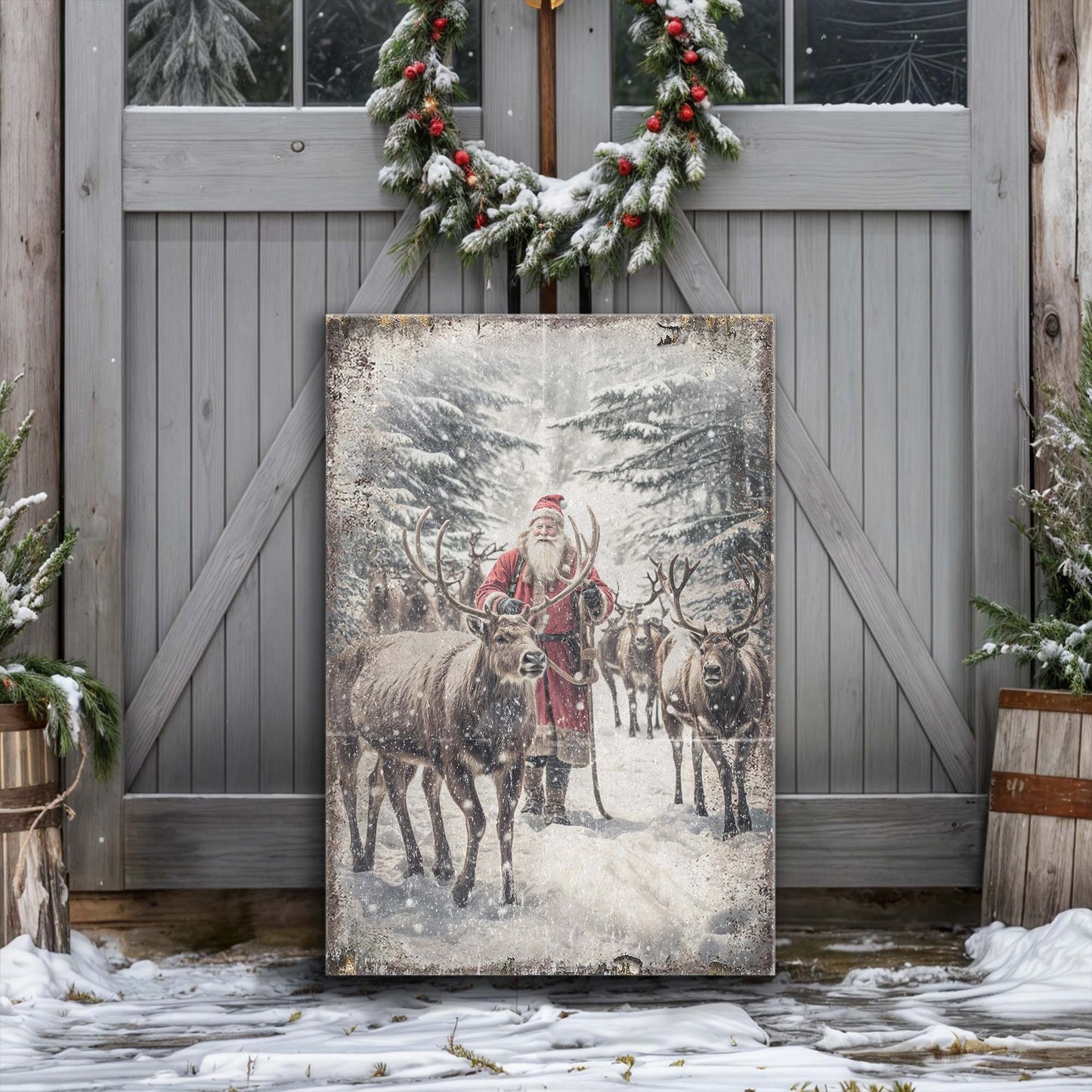 Vintage Woodland Santa Christmas Wall Art