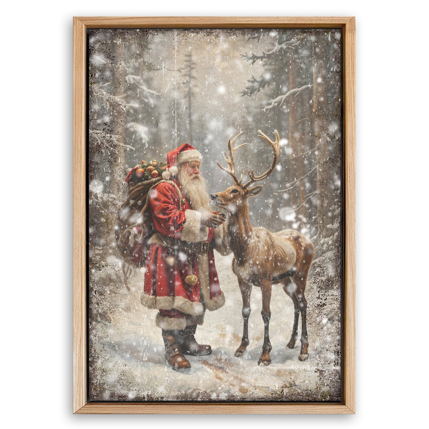 Save 33% When You Add A Frame To Your 36x24 Vintage Woodland Santa Christmas Wall Art II Canvas Now