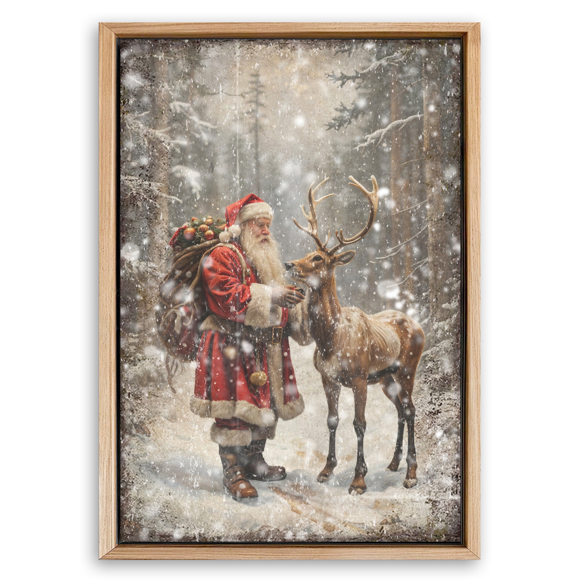 Save 33% When You Add A Frame To Your 36x24 Vintage Woodland Santa Christmas Wall Art II Canvas Now