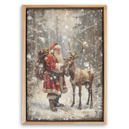 Save 33% When You Add A Frame To Your 36x24 Vintage Woodland Santa Christmas Wall Art II Canvas Now