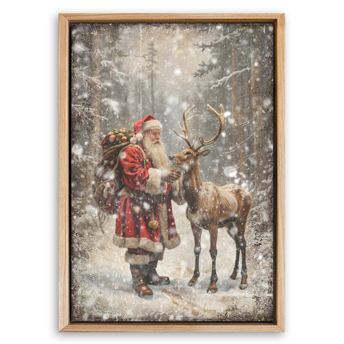 Save 33% When You Add A Frame To Your 36x24 Vintage Woodland Santa Christmas Wall Art II Canvas Now