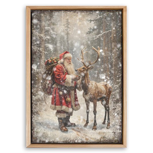 Save 33% When You Add A Frame To Your 36x24 Vintage Woodland Santa Christmas Wall Art II Canvas Now