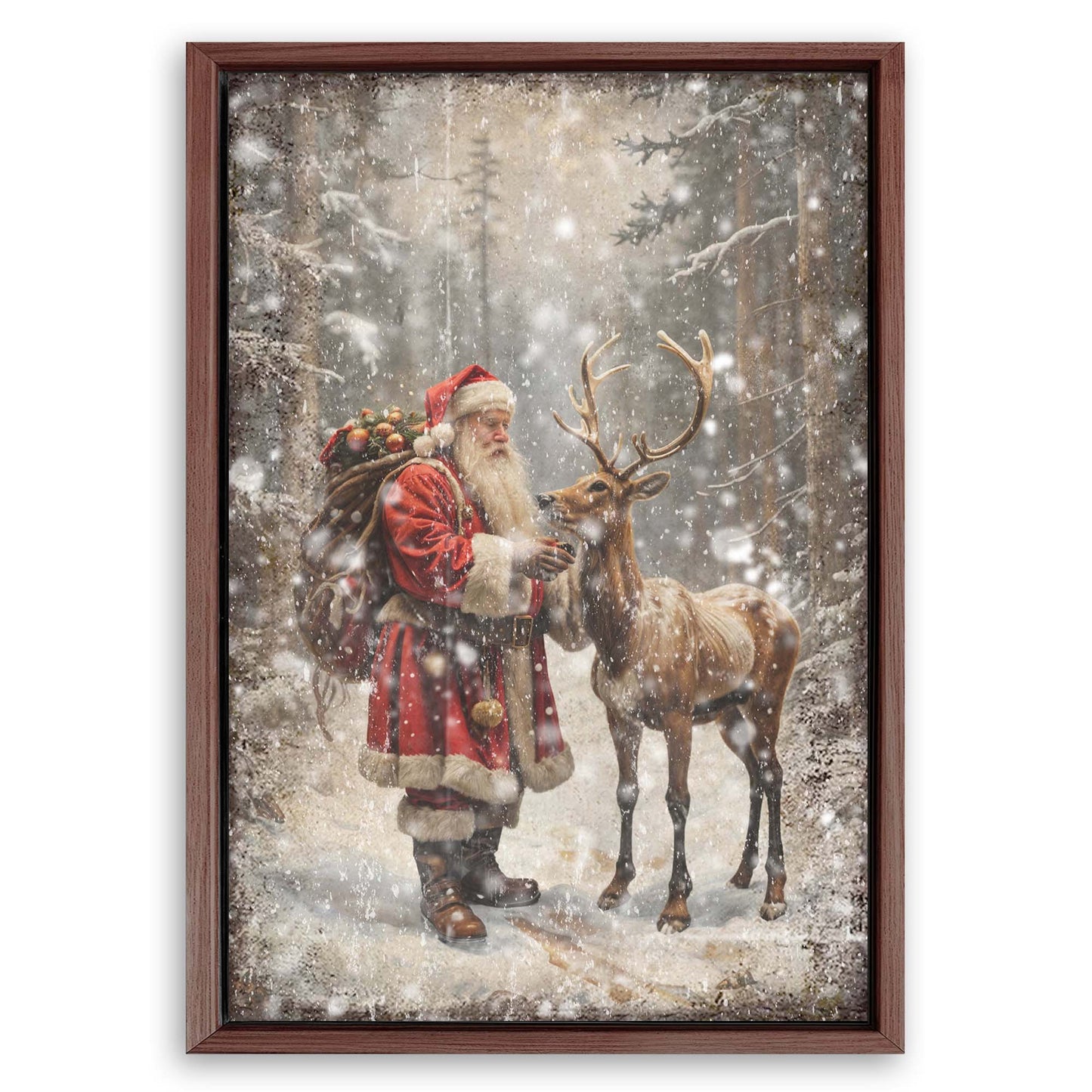 Save 33% When You Add A Frame To Your 36x24 Vintage Woodland Santa Christmas Wall Art II Canvas Now