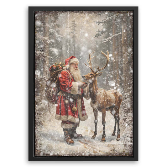 Save 33% When You Add A Frame To Your 36x24 Vintage Woodland Santa Christmas Wall Art II Canvas Now