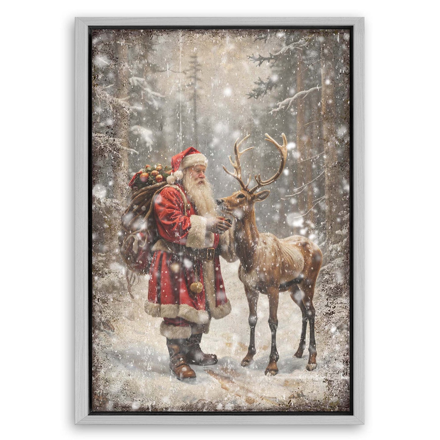 Save 33% When You Add A Frame To Your 36x24 Vintage Woodland Santa Christmas Wall Art II Canvas Now