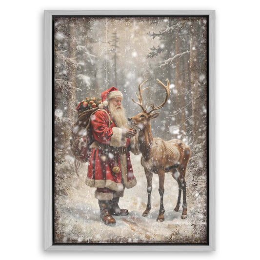 Save 33% When You Add A Frame To Your 36x24 Vintage Woodland Santa Christmas Wall Art II Canvas Now