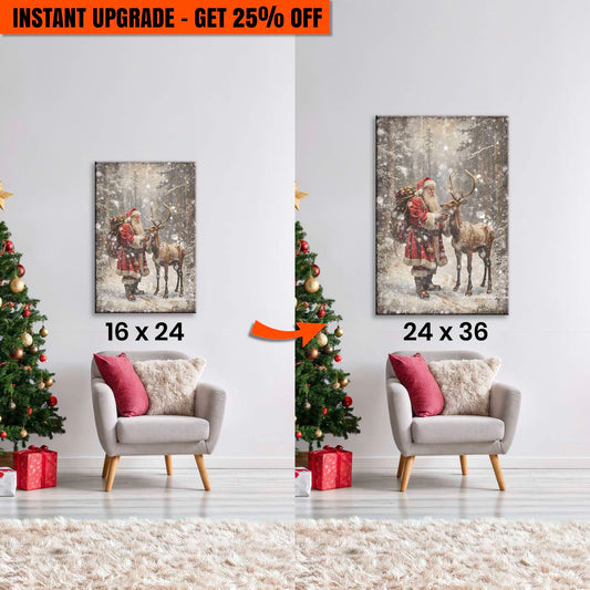 Upgrade Your 24x16 Inches 'Vintage Woodland Santa Christmas Wall Art II' Canvas To 36x24 Inches
