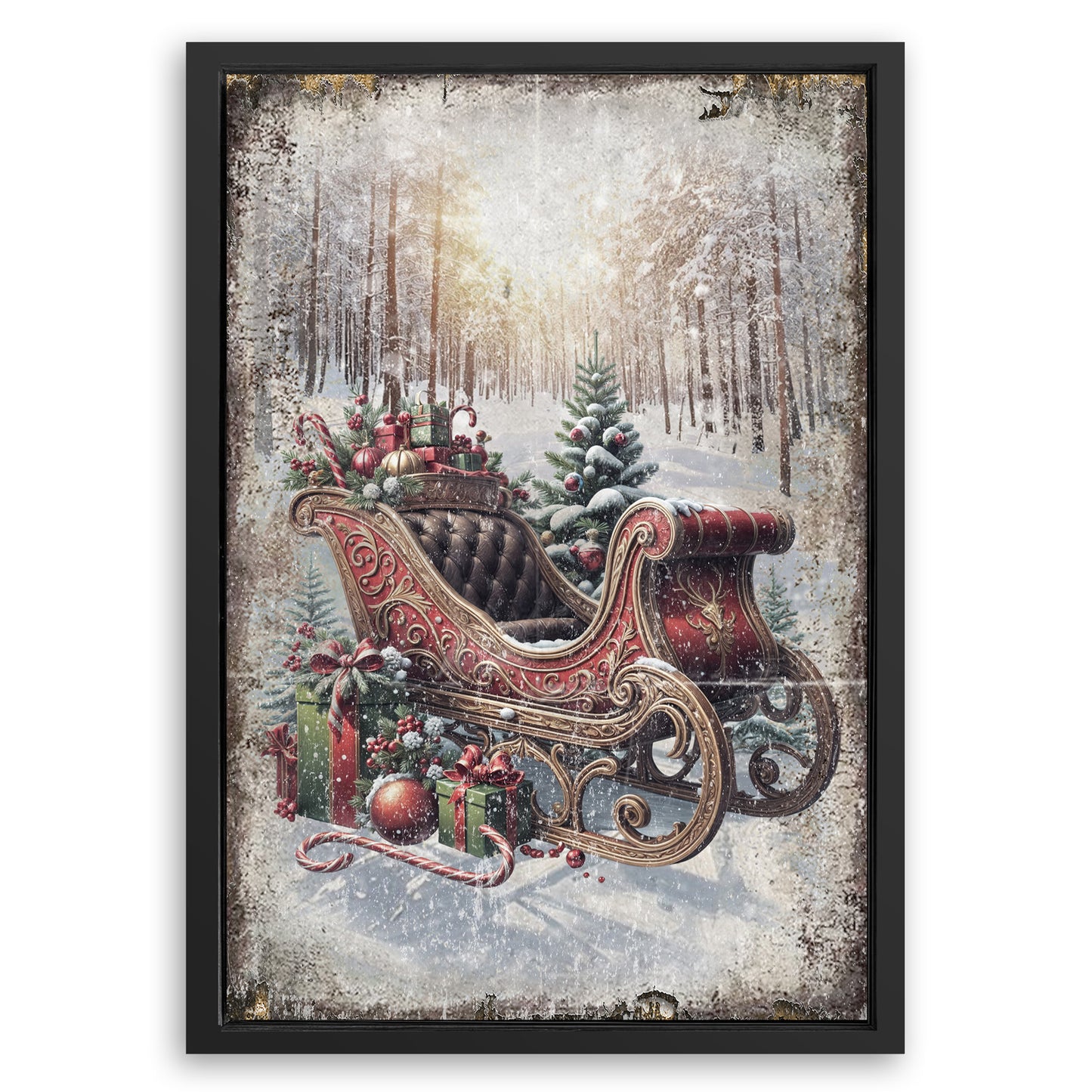Save 33% When You Add A Frame To Your 36x24 Vintage Christmas Sleigh Sled Wall Art Canvas Now