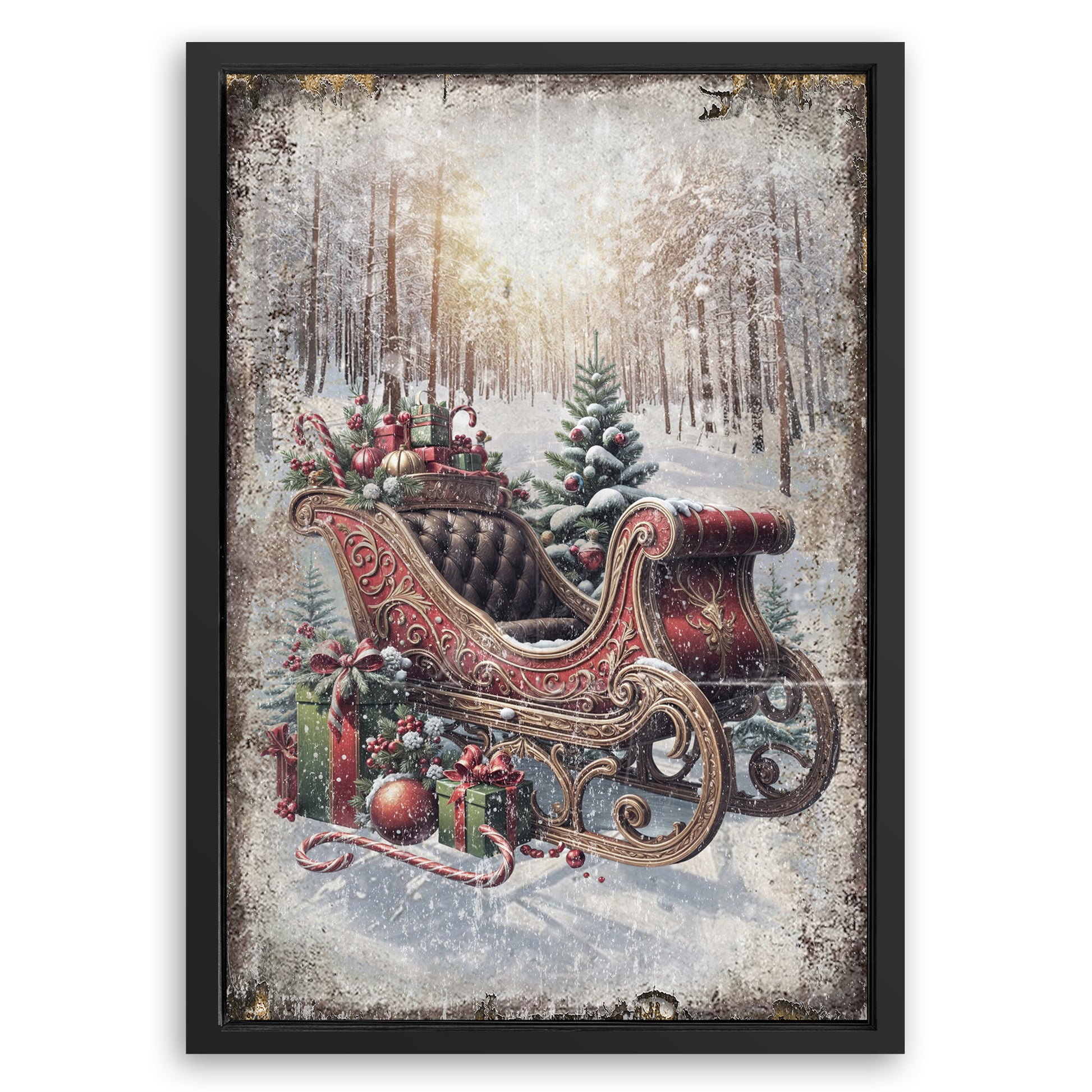 Save 33% When You Add A Frame To Your 36x24 Vintage Christmas Sleigh Sled Wall Art Canvas Now