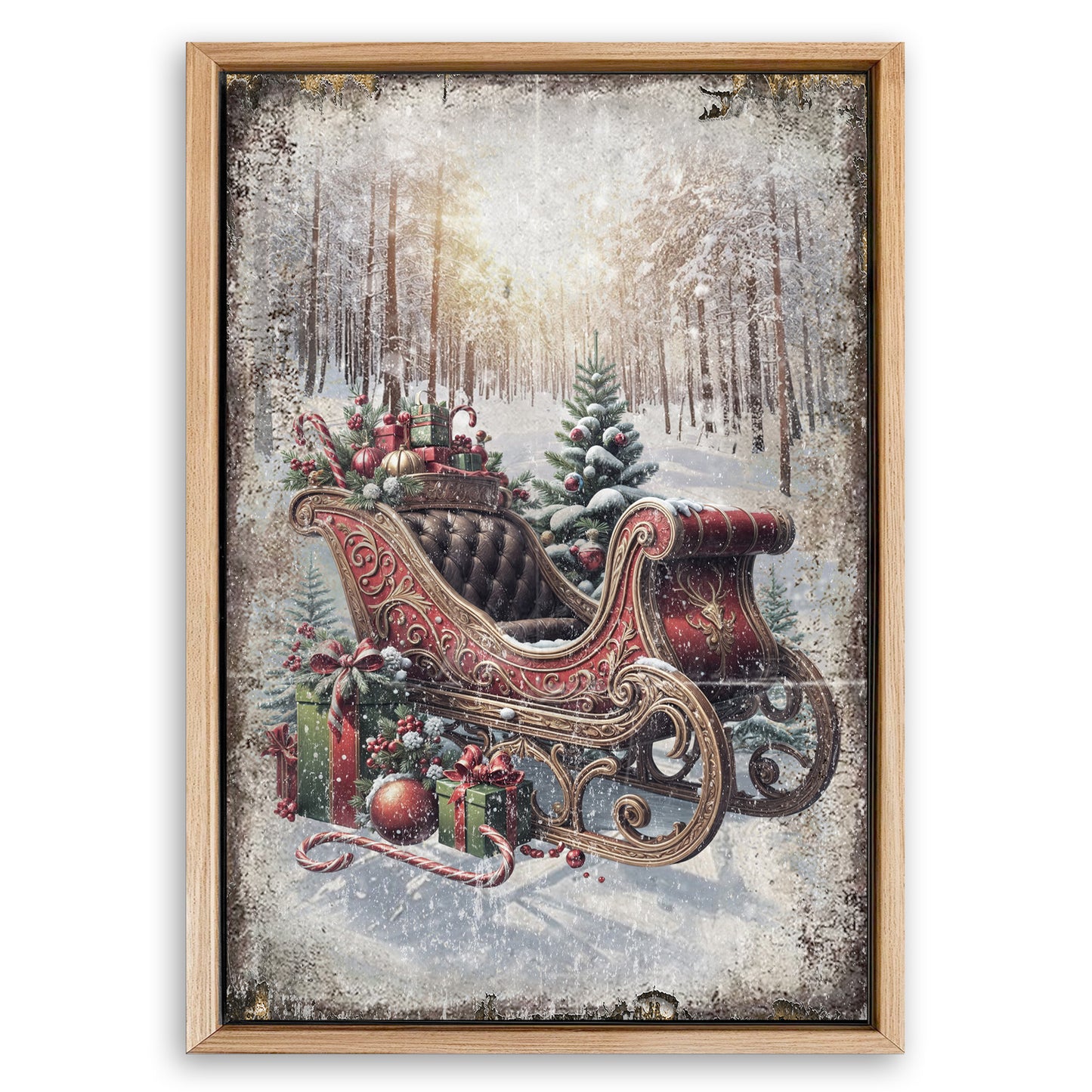 Save 33% When You Add A Frame To Your 36x24 Vintage Christmas Sleigh Sled Wall Art Canvas Now