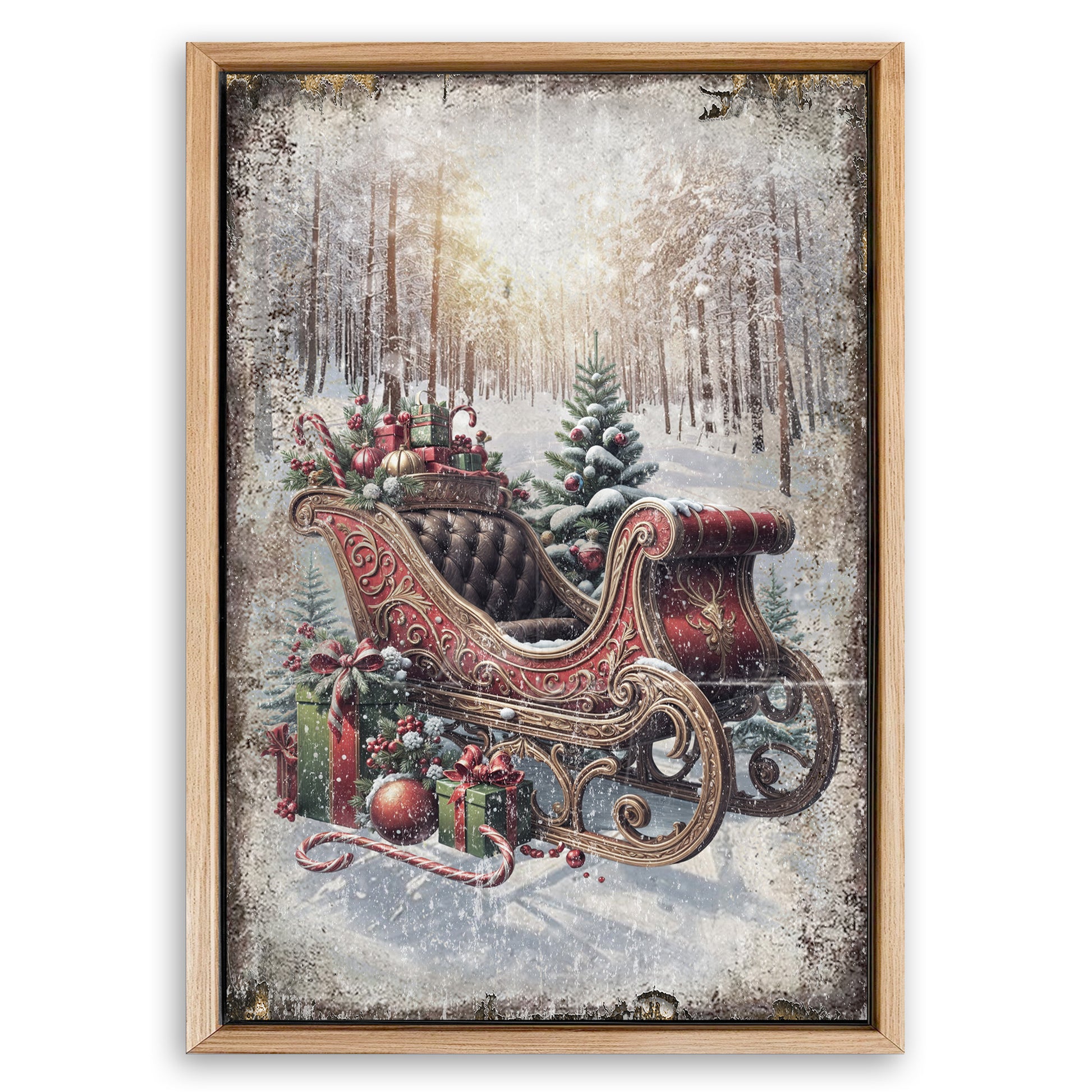 Save 33% When You Add A Frame To Your 36x24 Vintage Christmas Sleigh Sled Wall Art Canvas Now