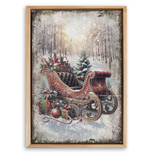 Save 33% When You Add A Frame To Your 36x24 Vintage Christmas Sleigh Sled Wall Art Canvas Now