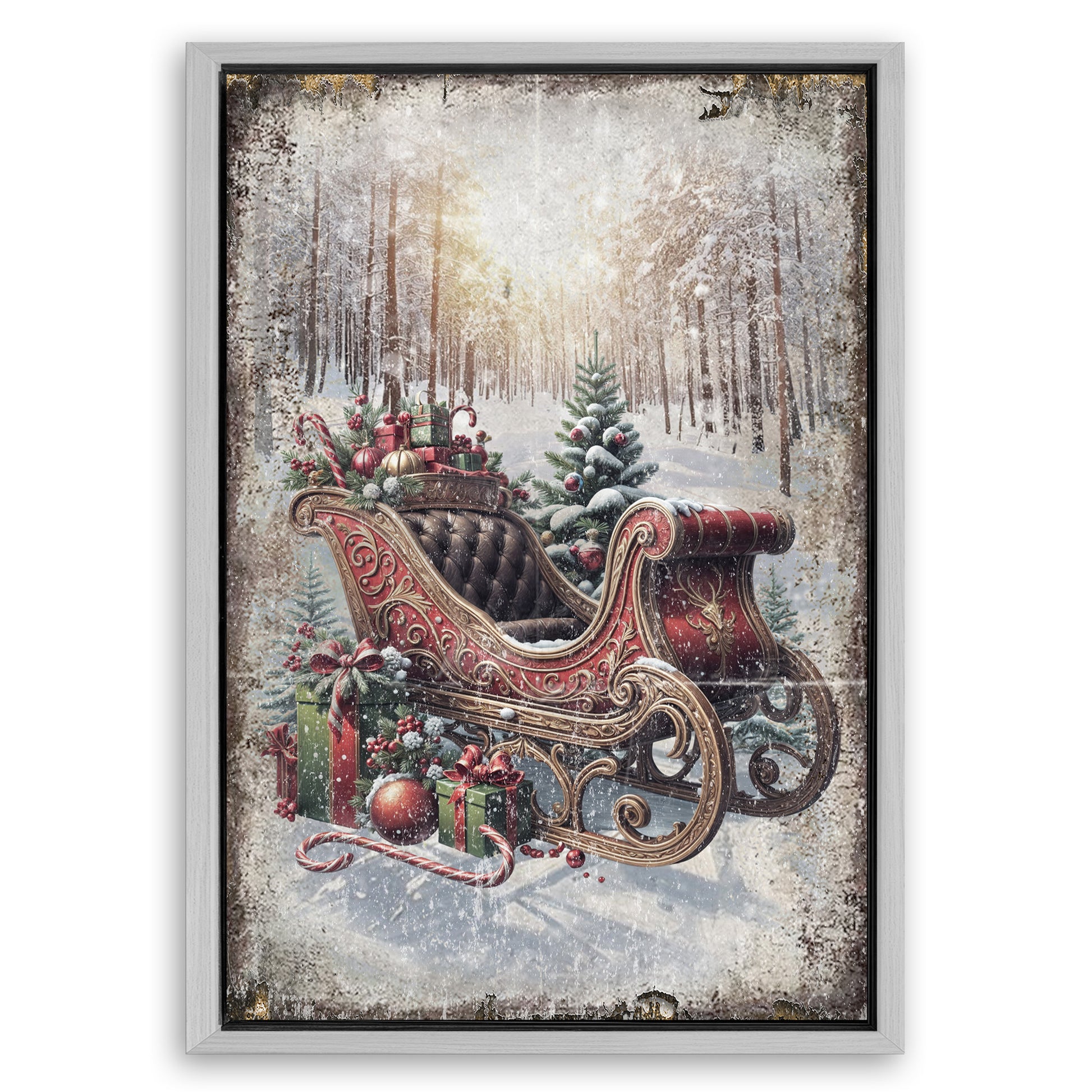 Save 33% When You Add A Frame To Your 36x24 Vintage Christmas Sleigh Sled Wall Art Canvas Now