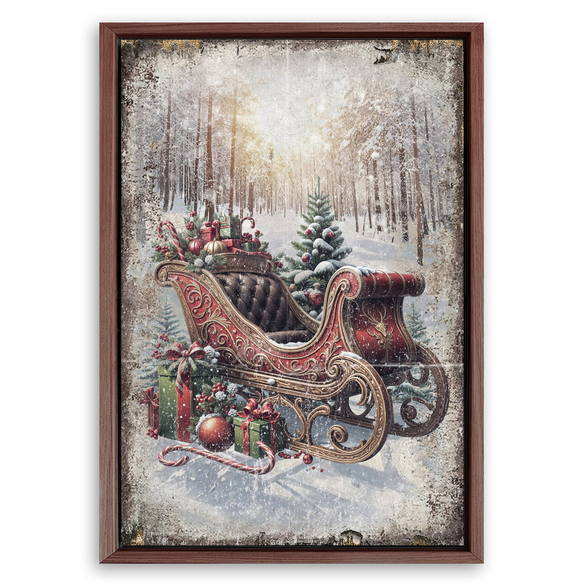 Save 33% When You Add A Frame To Your 36x24 Vintage Christmas Sleigh Sled Wall Art Canvas Now