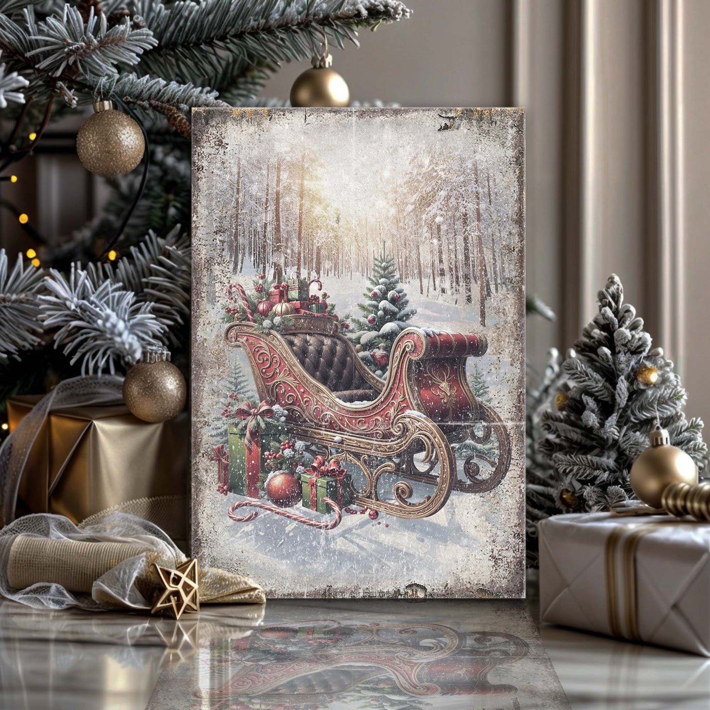 Vintage Christmas Sleigh Sled Wall Art