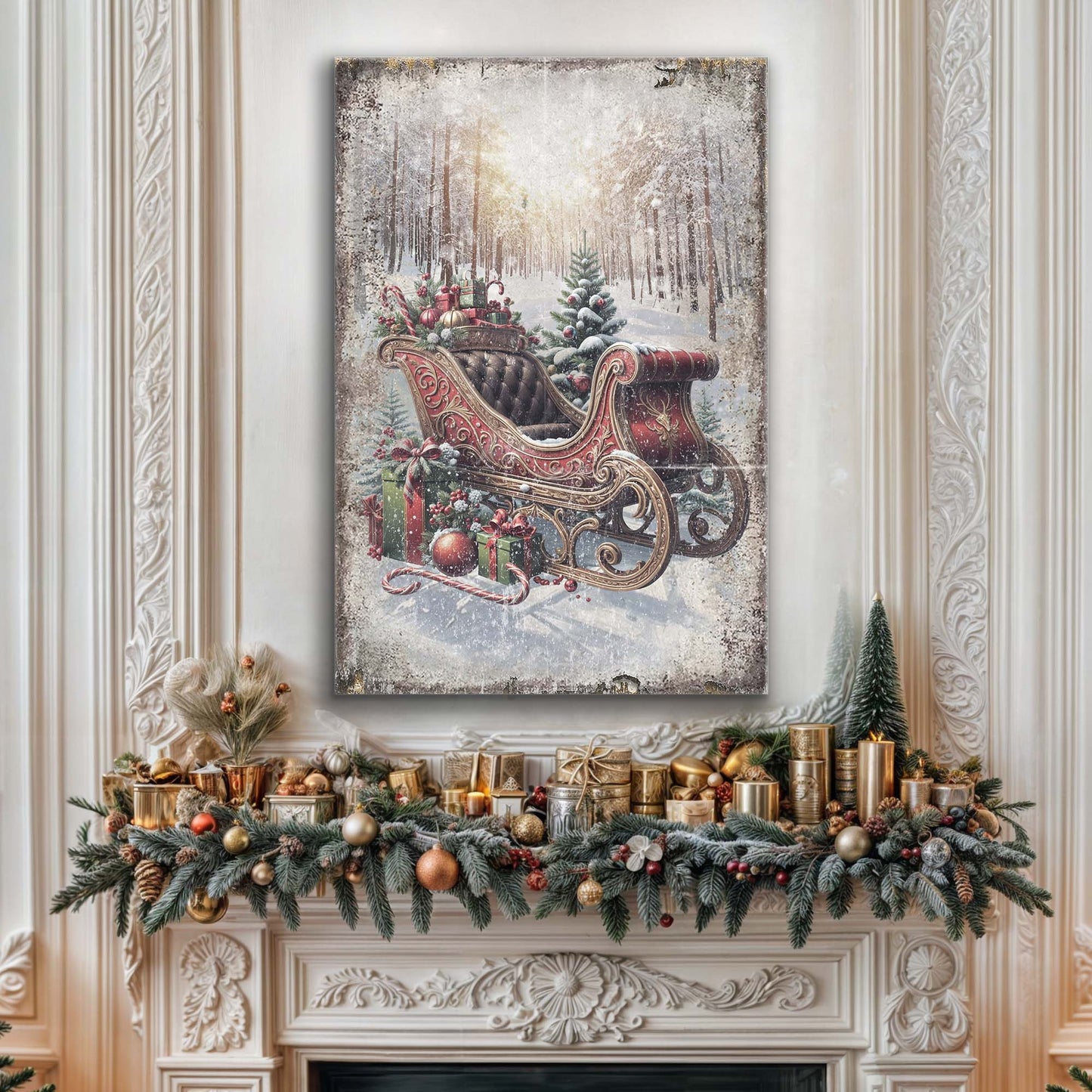 Vintage Christmas Sleigh Sled Wall Art