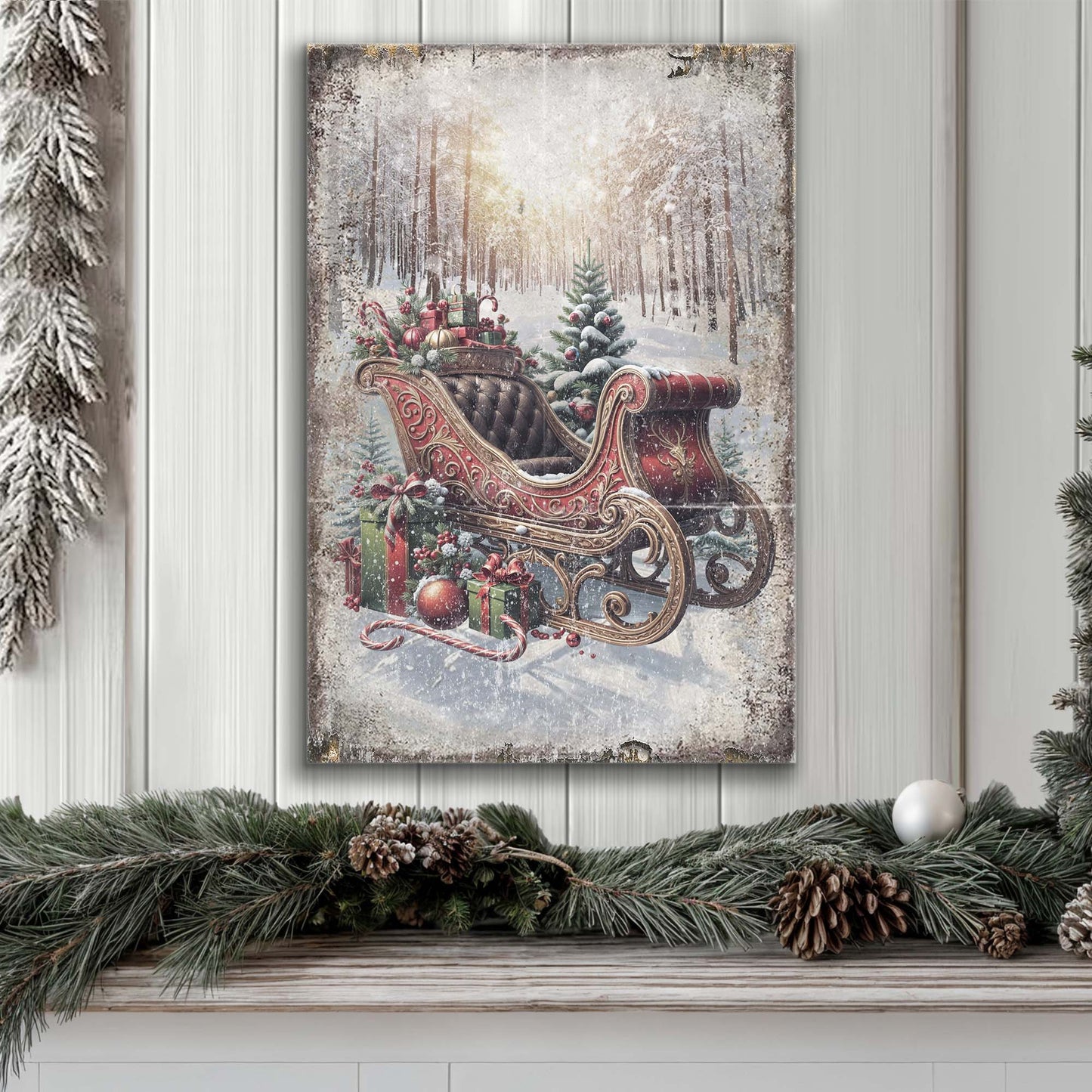 Vintage Christmas Sleigh Sled Wall Art