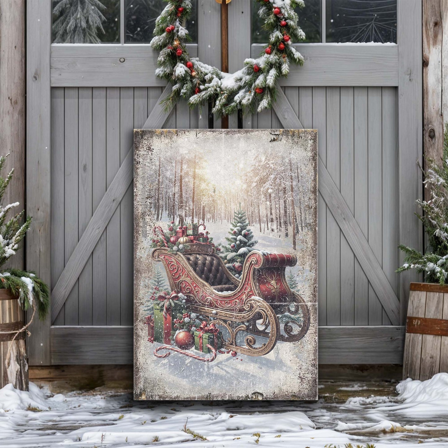 Vintage Christmas Sleigh Sled Wall Art