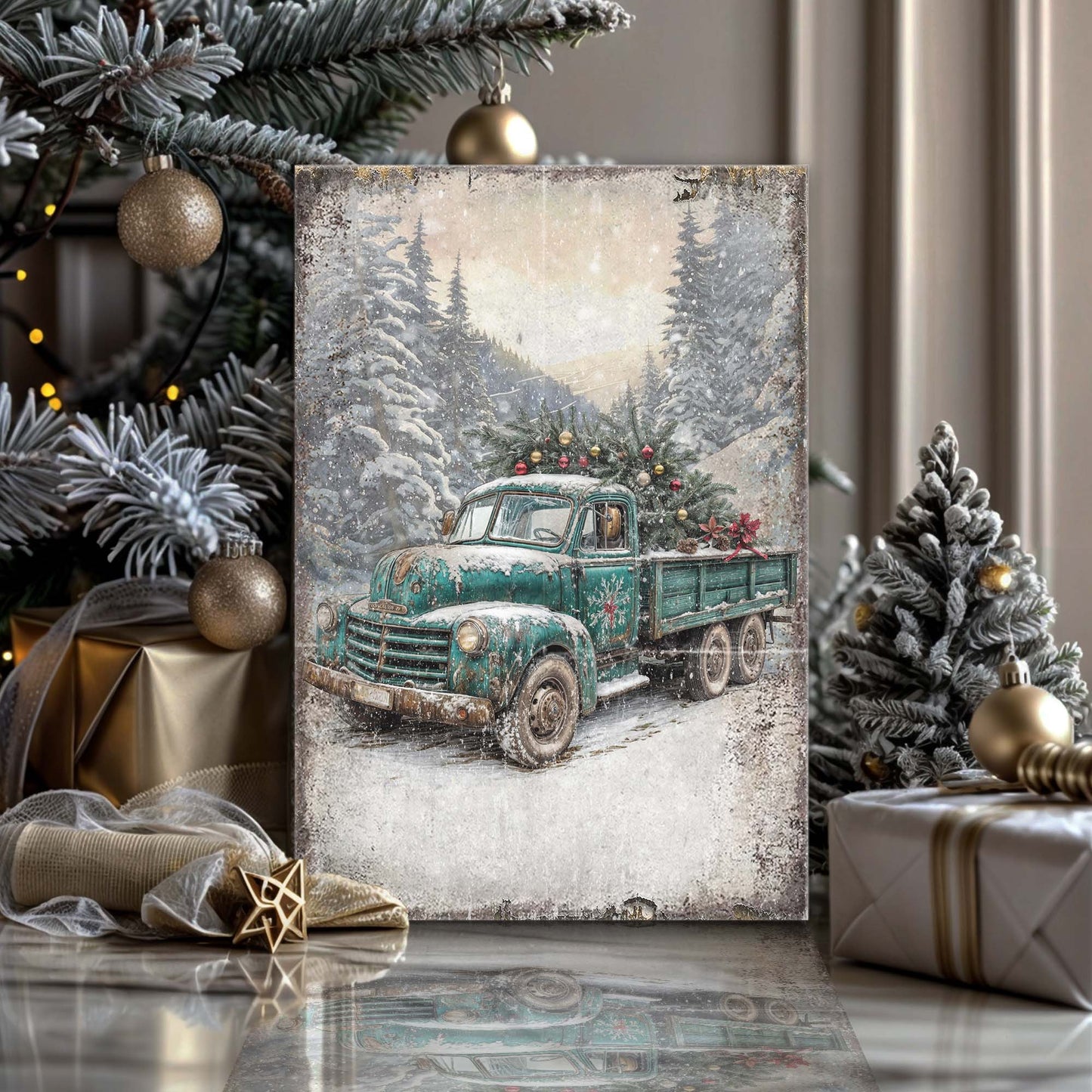 Vintage Truck With Christmas Tree Wall Art