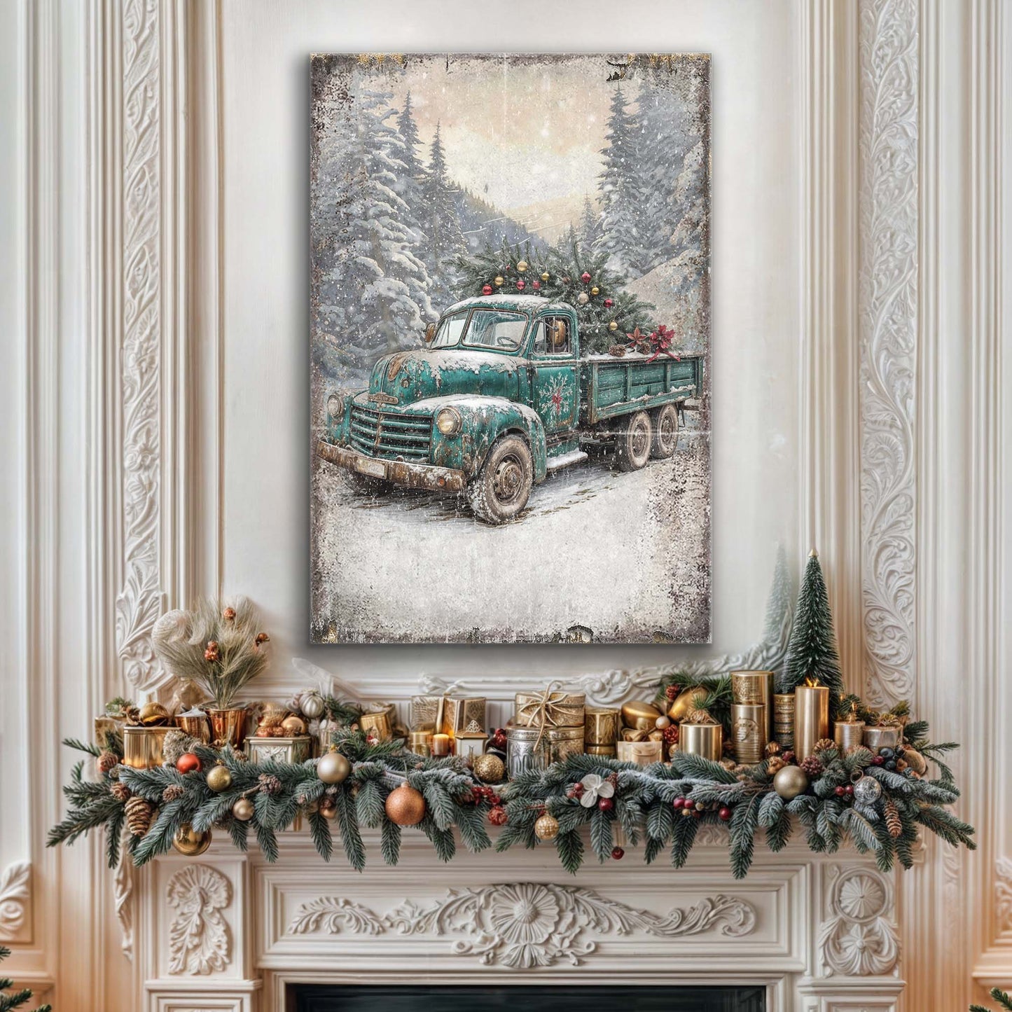 Vintage Truck With Christmas Tree Wall Art