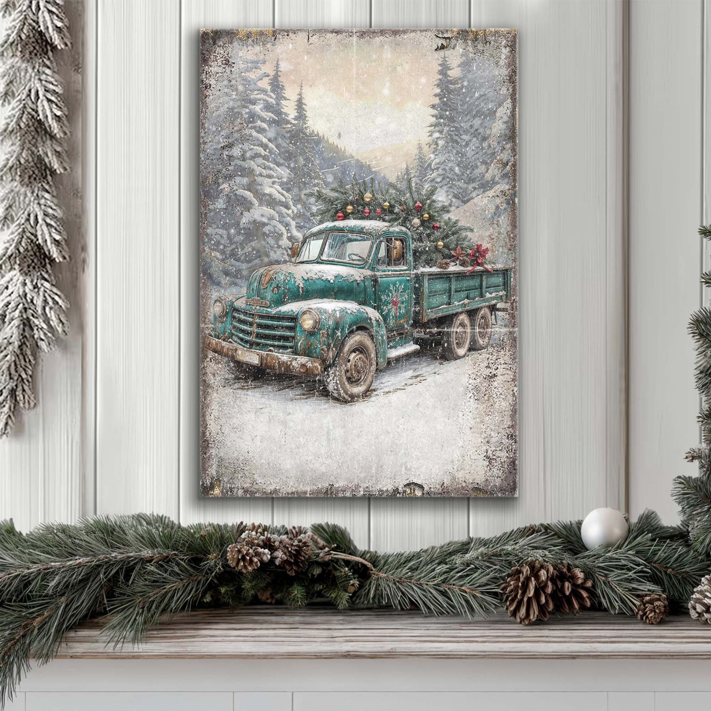 Vintage Truck With Christmas Tree Wall Art