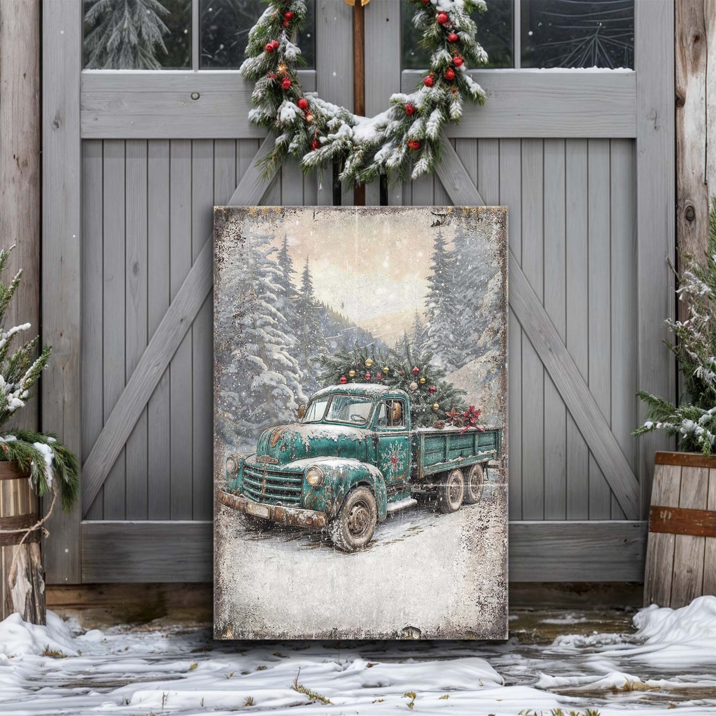 Vintage Truck With Christmas Tree Wall Art