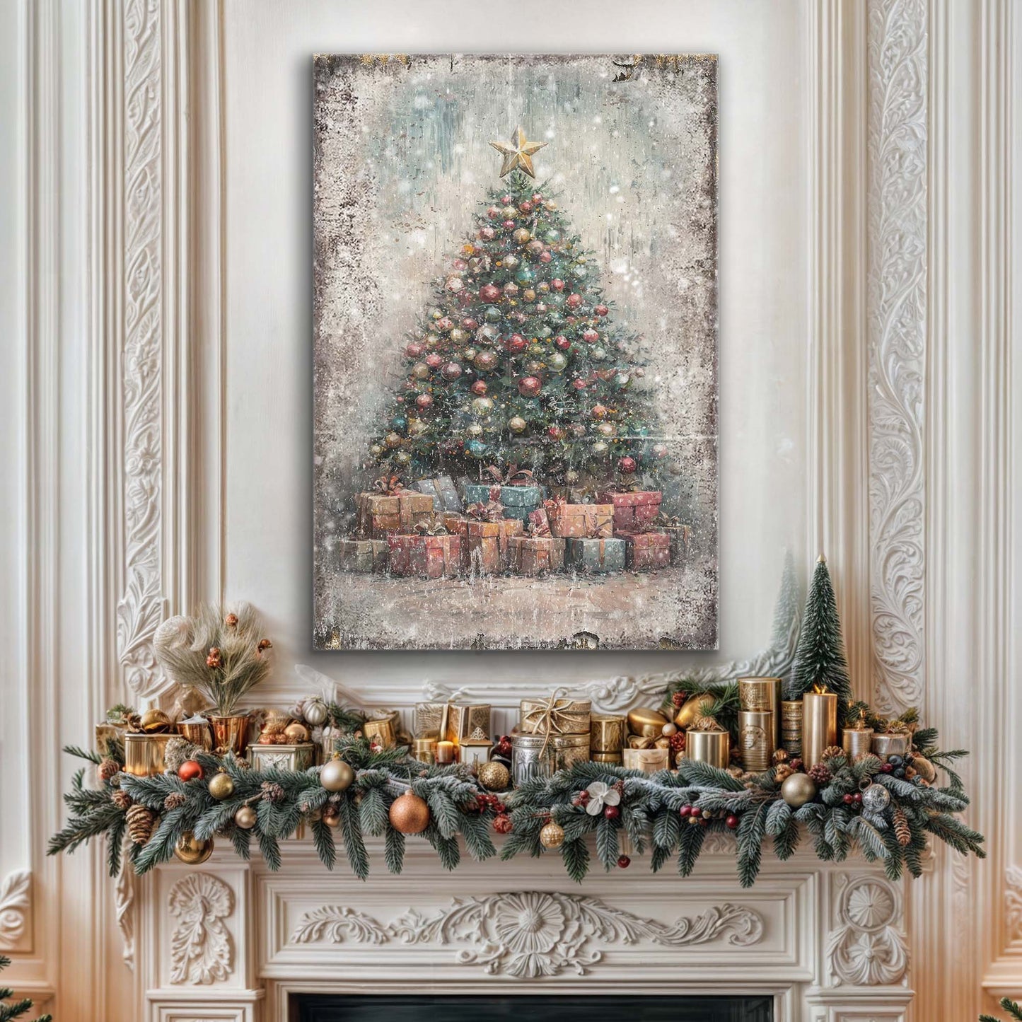 Vintage Christmas Tree With Gifts Wall Art