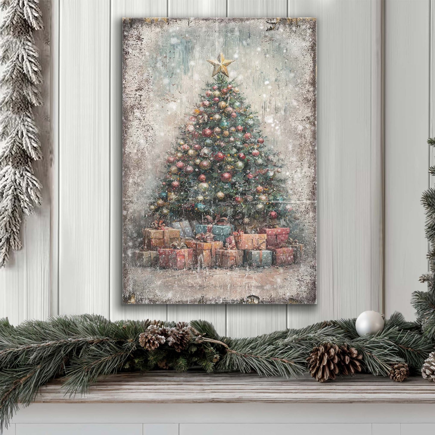 Vintage Christmas Tree With Gifts Wall Art