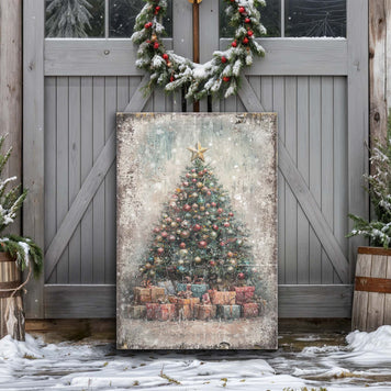 Vintage Christmas Tree With Gifts Wall Art