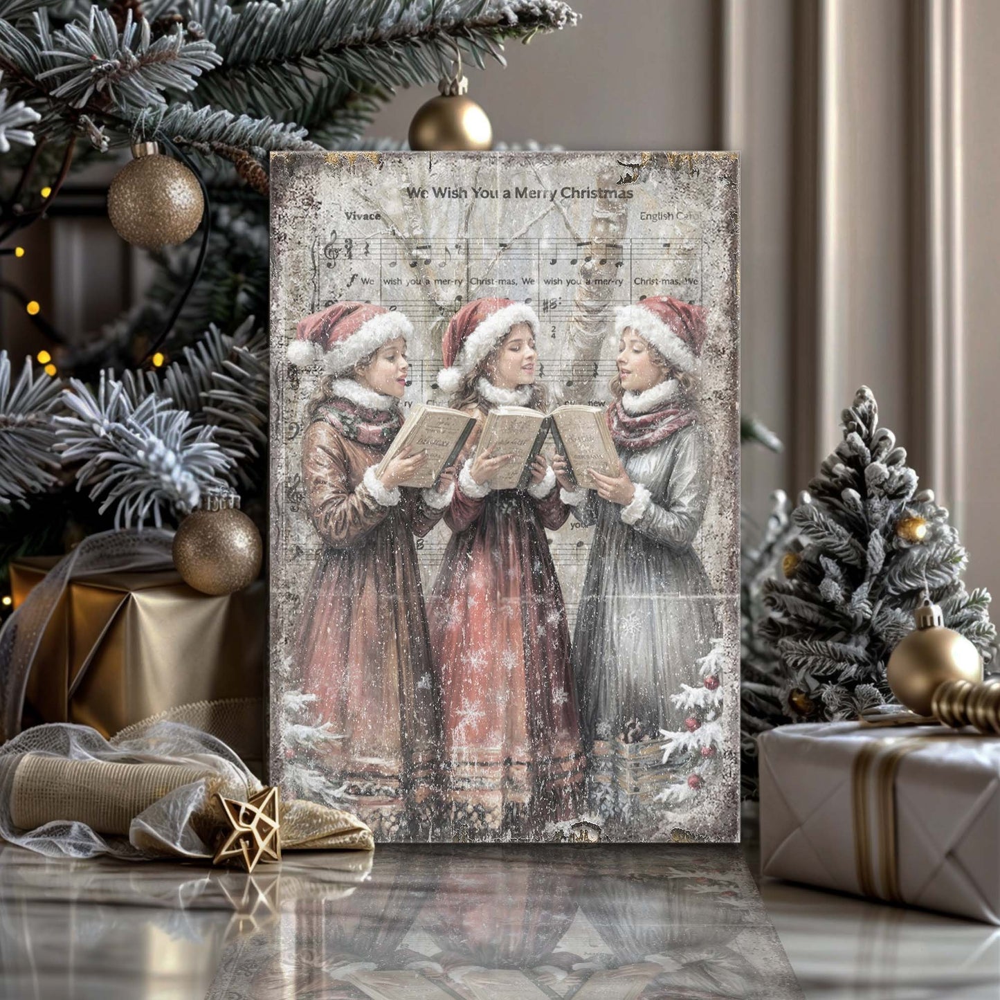 Vintage Christmas Carolers Wall Art