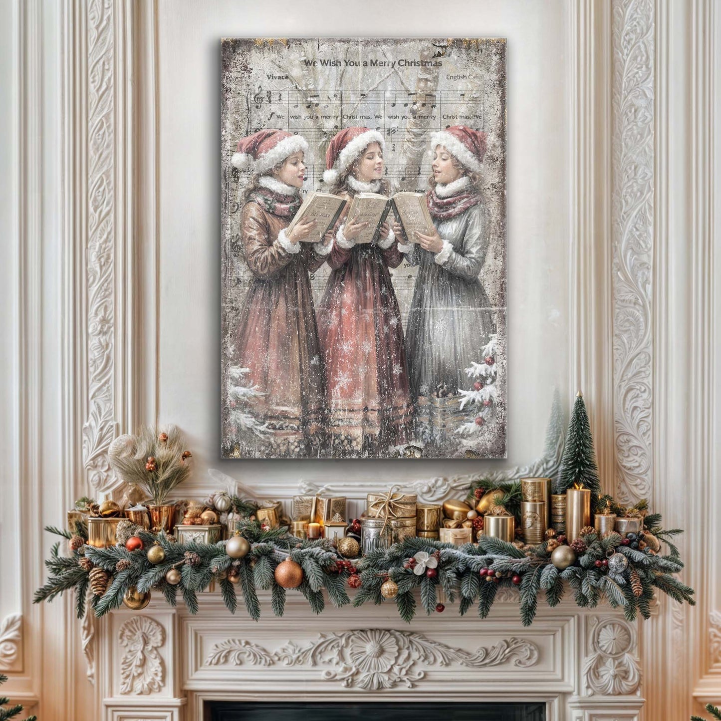 Vintage Christmas Carolers Wall Art