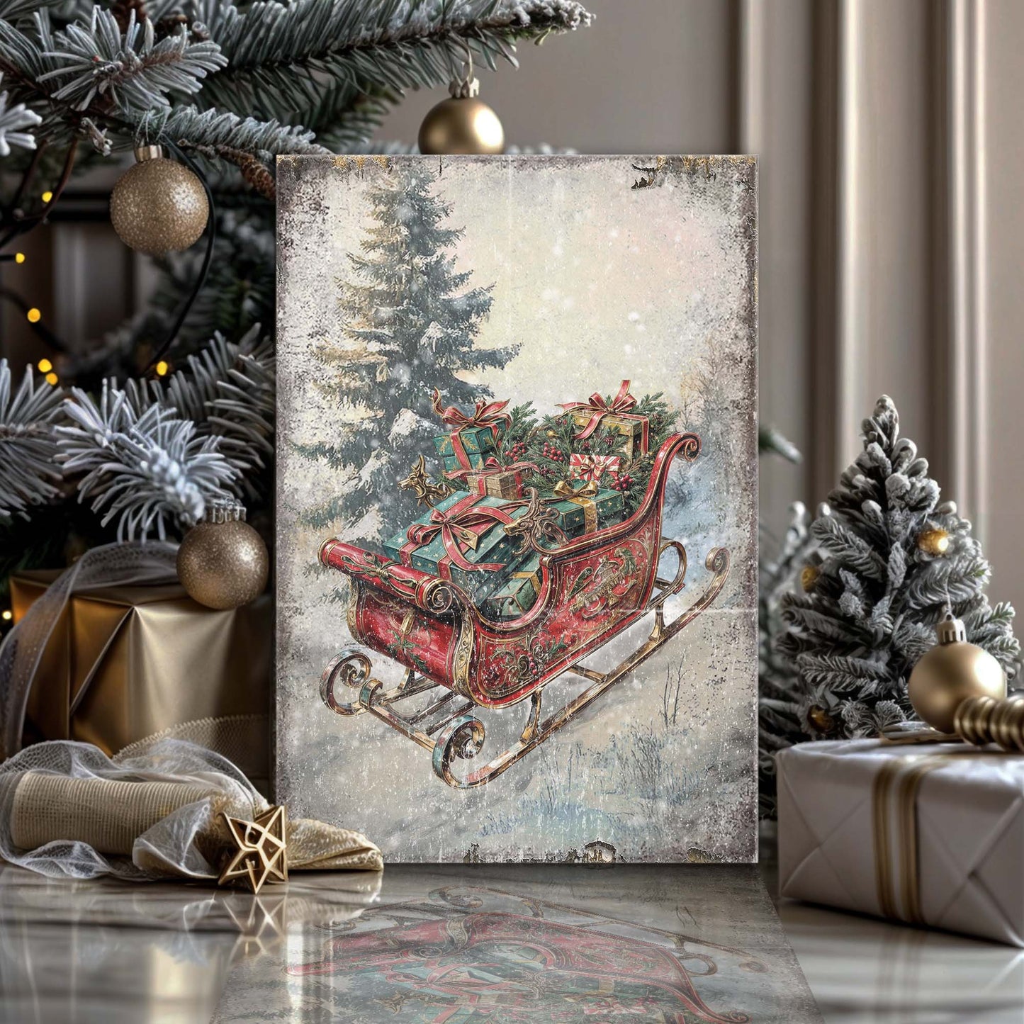 Vintage Christmas Sleigh Sled Wall Art II