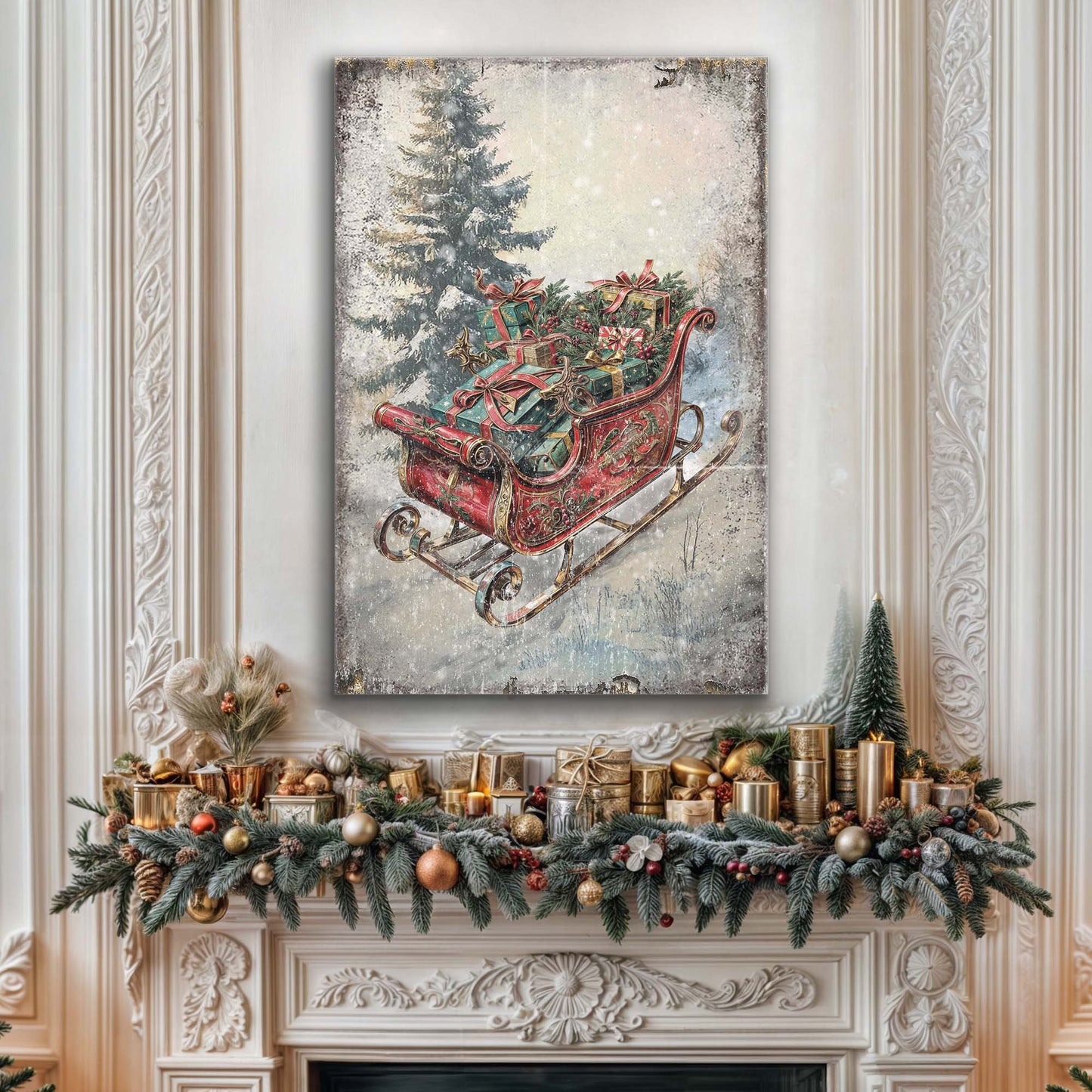 Vintage Christmas Sleigh Sled Wall Art II