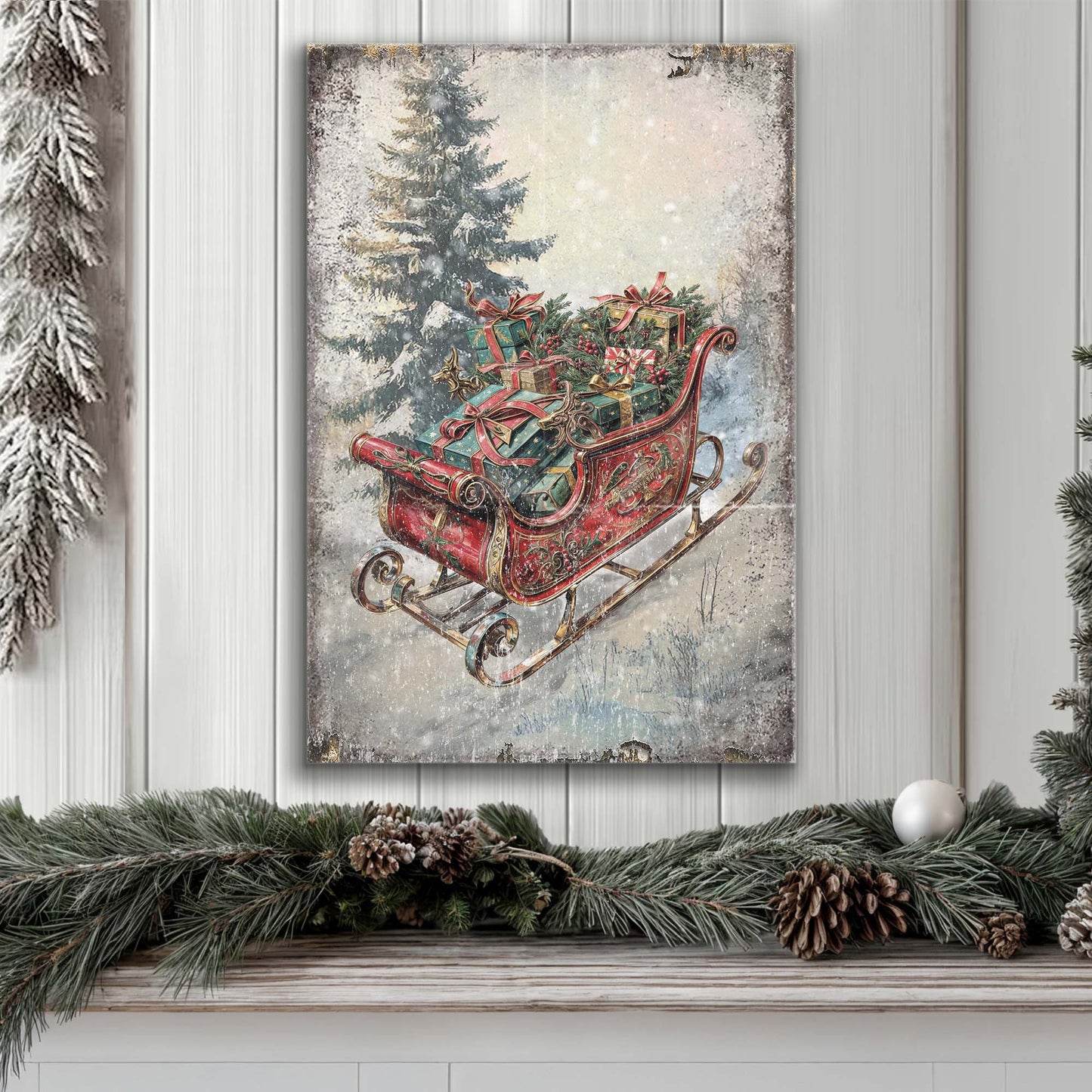 Vintage Christmas Sleigh Sled Wall Art II