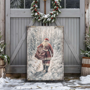 Vintage Santa Claus in Winter Forest Christmas Wall Art