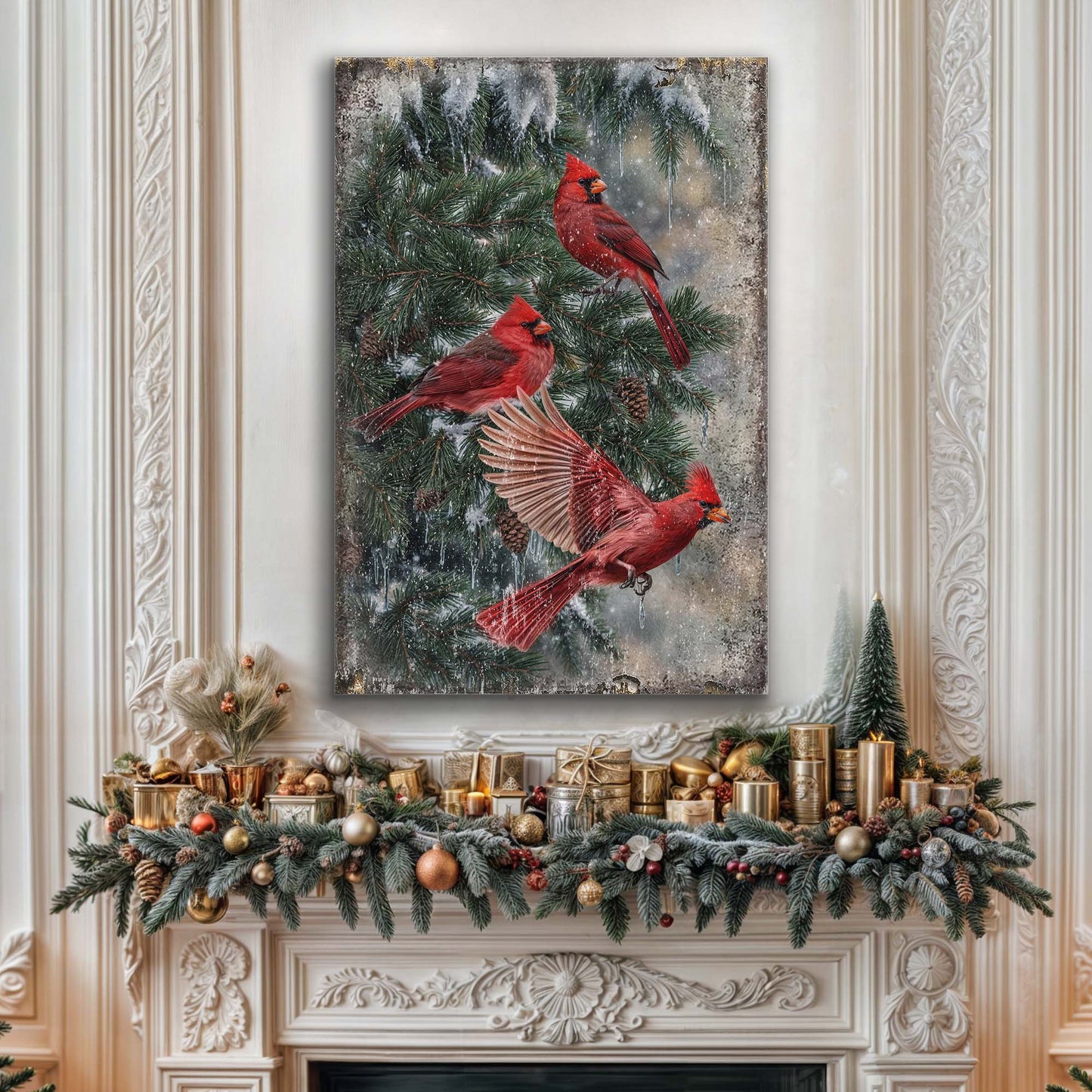 Vintage Cardinal Christmas Wall Art II