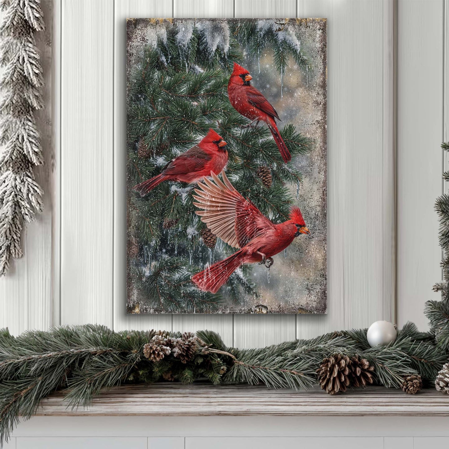 Vintage Cardinal Christmas Wall Art II