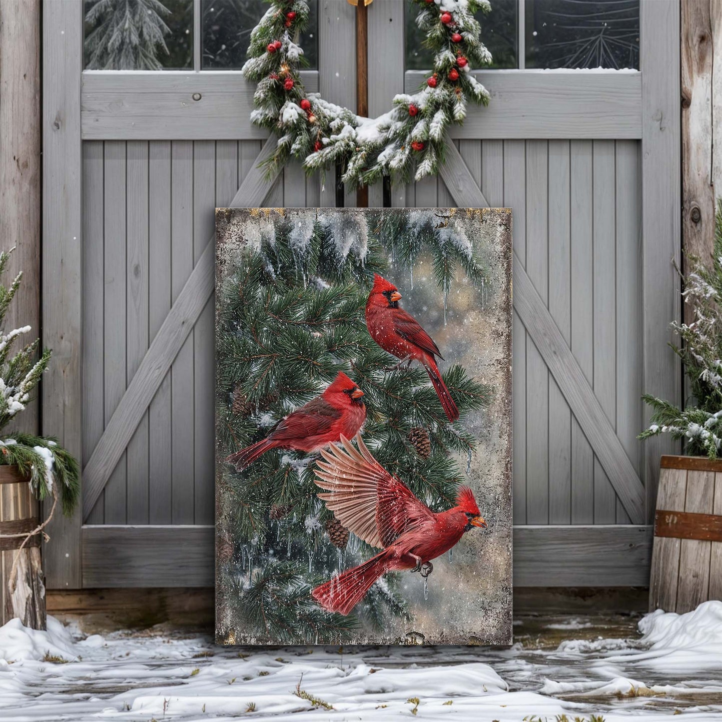 Vintage Cardinal Christmas Wall Art II