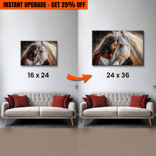 Upgrade Your 24x16 Inches 'Jesus And Horse Faith Wall Art' Canvas To 36x24 Inches