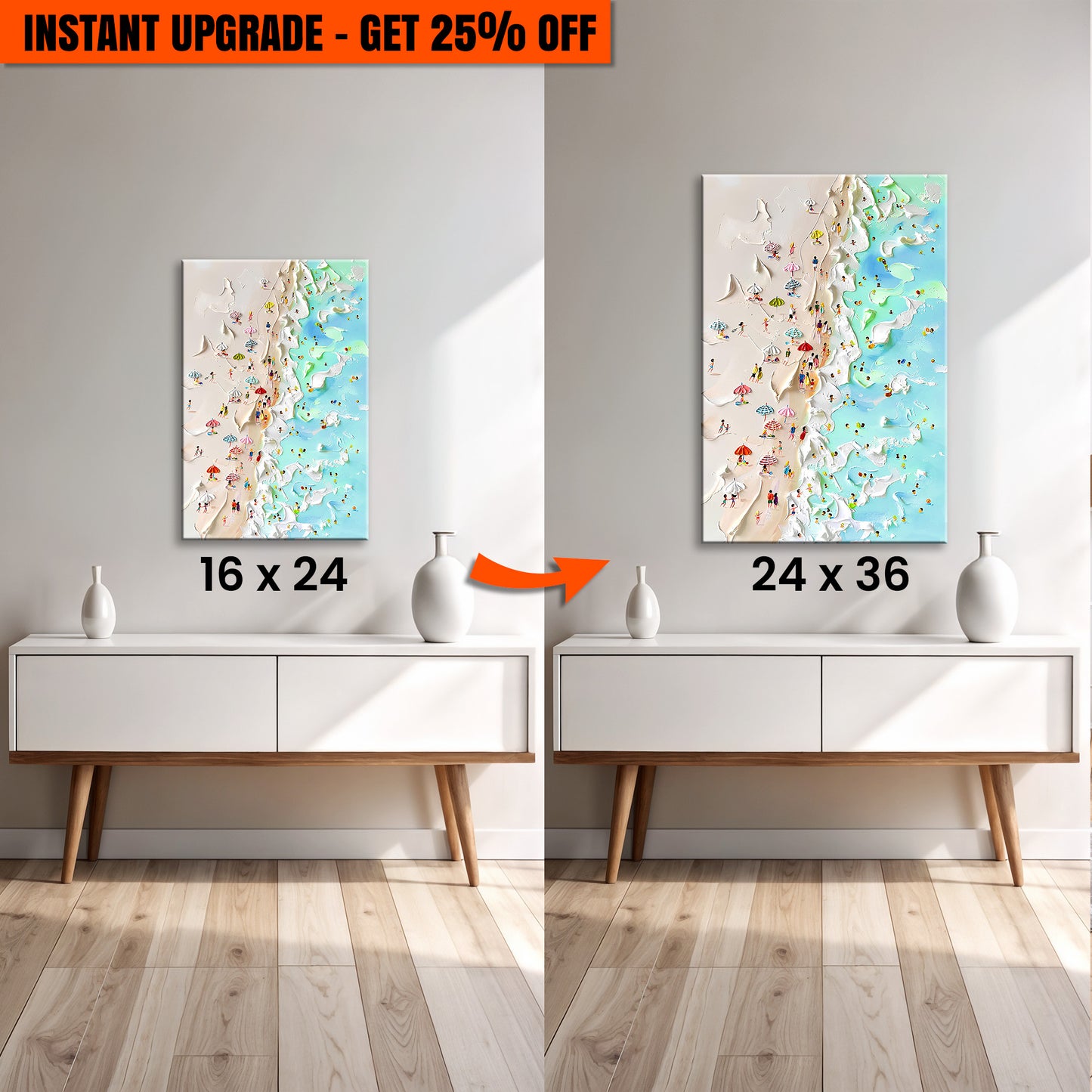 Upgrade Your 24x16 Inches 'Beachfront Painting Coastal Wall Art' To 36x24 Inches Canvas