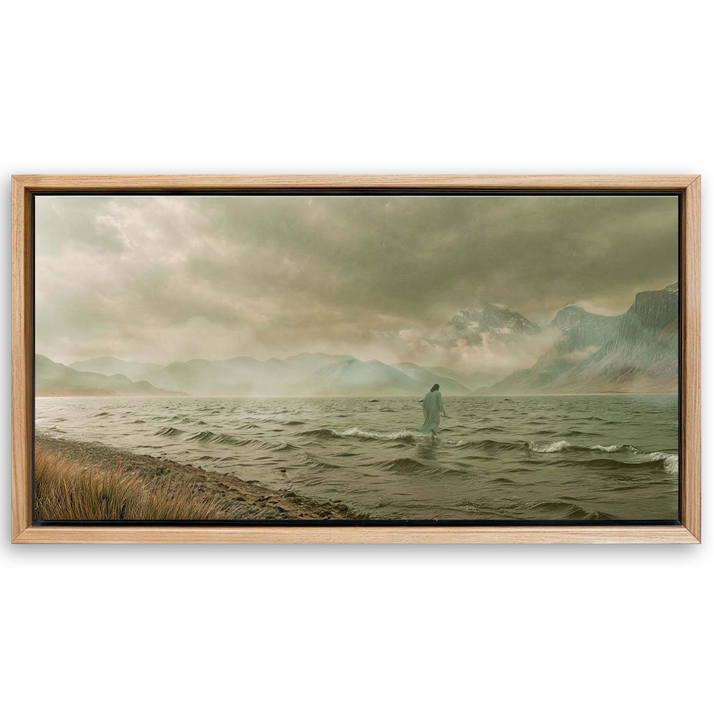 Save 33% When You Add A Frame To Your 48x24 Walking On Water Faith Wall Art Canvas Now