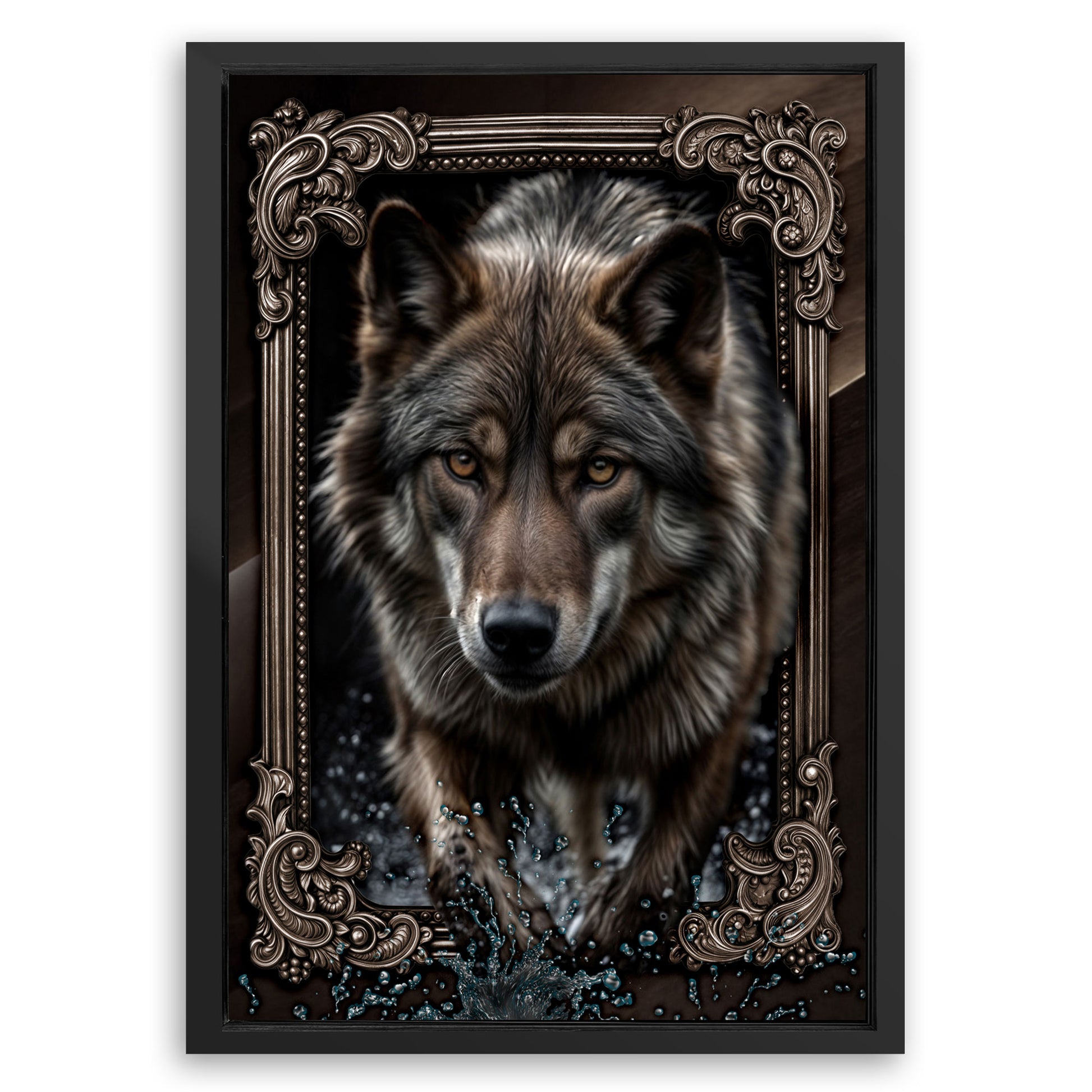 Save 33% When You Add A Frame To Your 24x16 3D Wolf Wall Art II Canvas Now