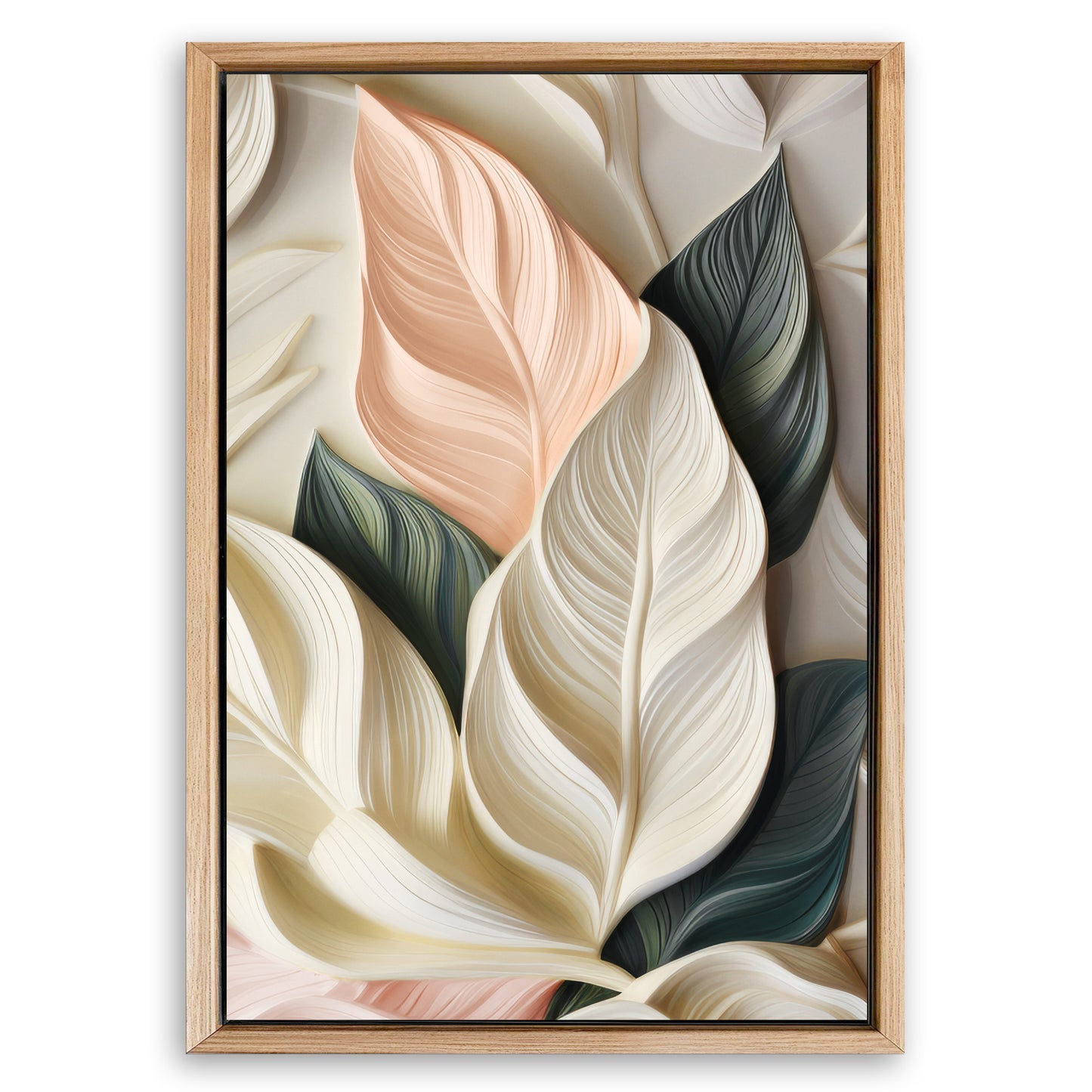 Save 33% When You Add A Frame To Your 24x16 Elegant 3D Pastel Leaf Wall Art Canvas Now