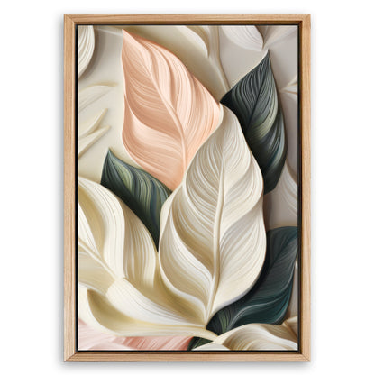Save 33% When You Add A Frame To Your 24x16 Elegant 3D Pastel Leaf Wall Art Canvas Now