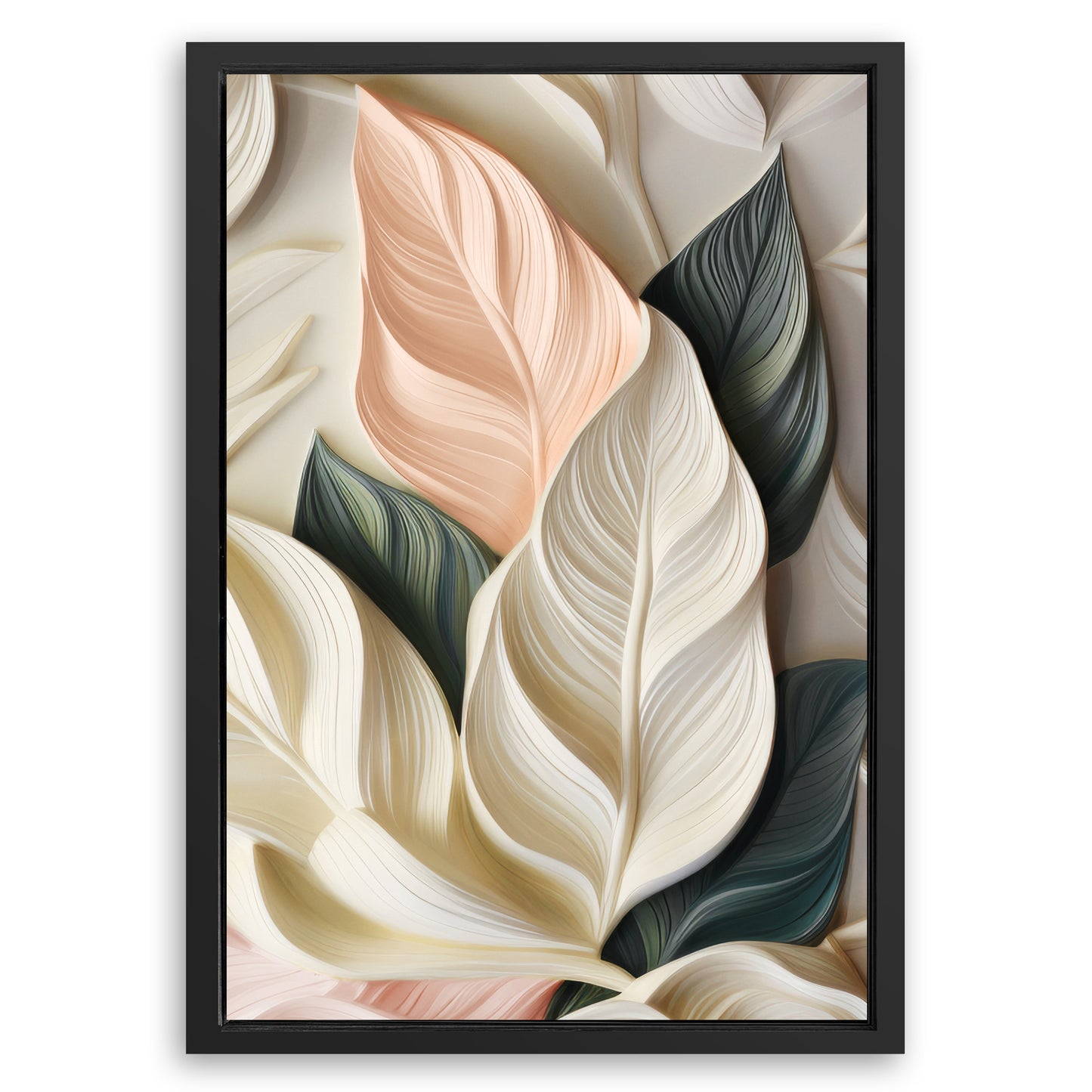 Save 33% When You Add A Frame To Your 24x16 Elegant 3D Pastel Leaf Wall Art Canvas Now