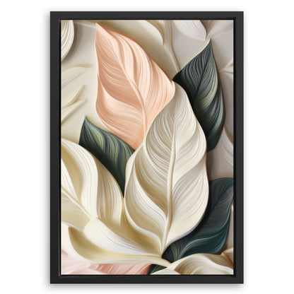 Save 33% When You Add A Frame To Your 24x16 Elegant 3D Pastel Leaf Wall Art Canvas Now
