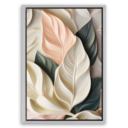 Save 33% When You Add A Frame To Your 24x16 Elegant 3D Pastel Leaf Wall Art Canvas Now