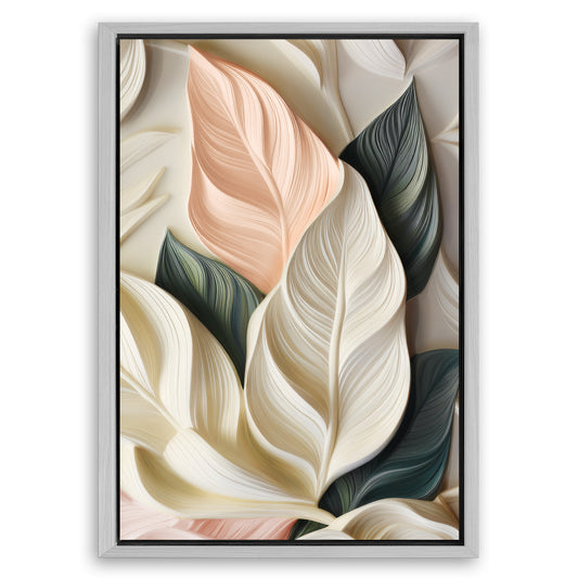 Save 33% When You Add A Frame To Your 24x16 Elegant 3D Pastel Leaf Wall Art Canvas Now