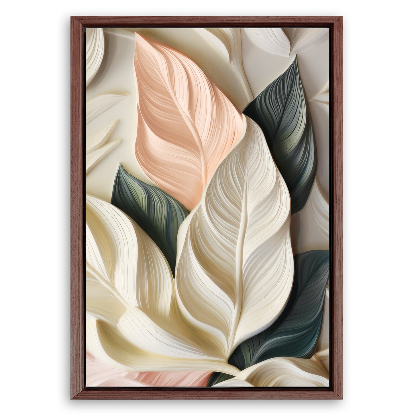 Save 33% When You Add A Frame To Your 24x16 Elegant 3D Pastel Leaf Wall Art Canvas Now