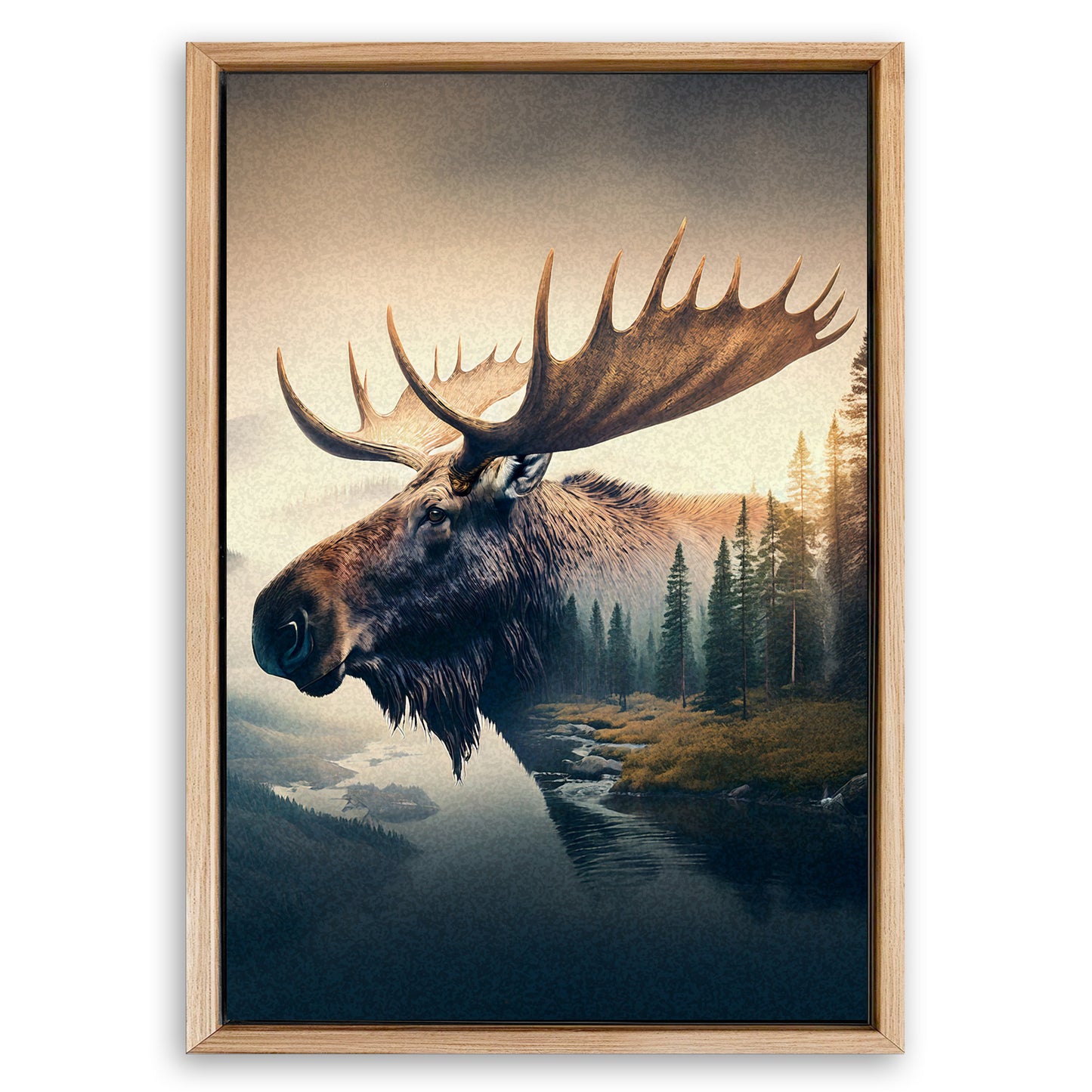 Save 33% When You Add A Frame To Your 24x16 Moose Double Exposure Wall Art Canvas Now